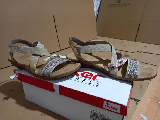 RIEKER GOLD/BROWN/SILVER SANDALS SIZE 6