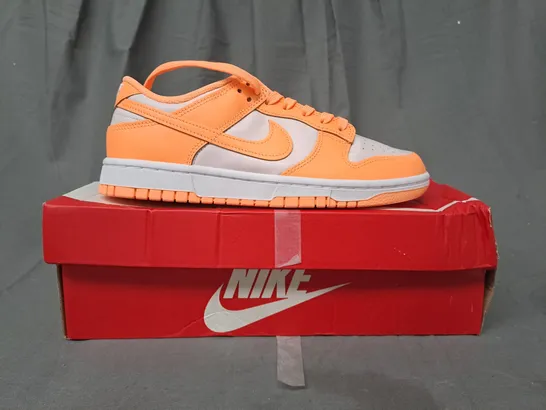 BOXED PAIR OF NIKE DUNK LOW SHOES IN BRIGHT ORANGE/WHITE UK SIZE 6