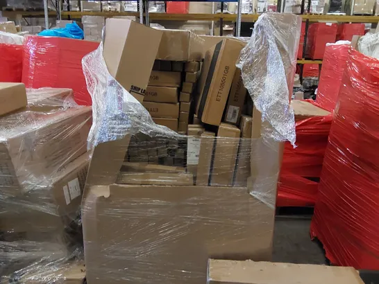 PALLET OF ASSORTED ITEMS INCLUDING: RACING WHEEL STAND, TV STAND WITH MOUNT, COOKING EQUIPMENT, TELESCOPIC EXTENDABLE POLE