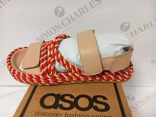 BOXED ASOS DESIGN JOEL PREMIUM LEATHER ROPE SANDAL IN PINK MIX SIZE 5