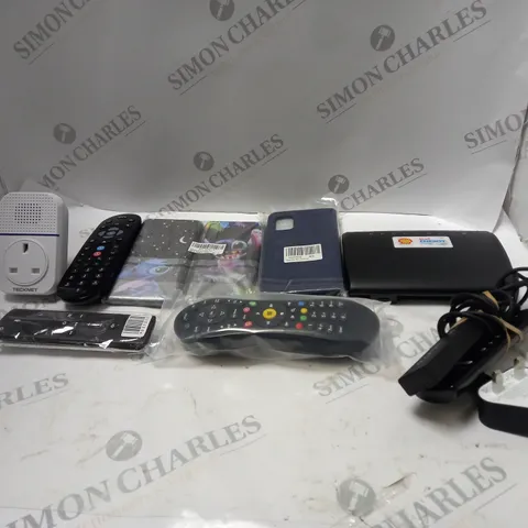 LOT OF ASSORTED ELECTRICAL ITEMS TO INCLUDE REMOTE CONTROLS, PHONE CASES AND FIRESTICK 