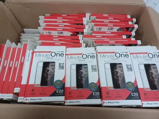 LOT OF APPROXIMATELY 150 TECH 21 MINUTE ONE CLEAR CASES FOR IPHONE 11 PRO