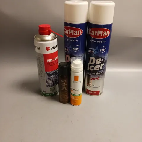 APPROXIMATELY 8 ASSORTED AEROSOLS TO INCLUDE CARPLAN DE-ICER, HHS 2000 LUBRICATING OIL, LA ROCHE-POSAY 50SPF ETC COLLECTION ONLY