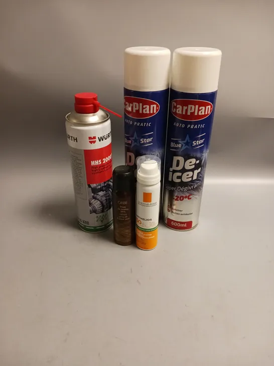 APPROXIMATELY 8 ASSORTED AEROSOLS TO INCLUDE CARPLAN DE-ICER, HHS 2000 LUBRICATING OIL, LA ROCHE-POSAY 50SPF ETC COLLECTION ONLY