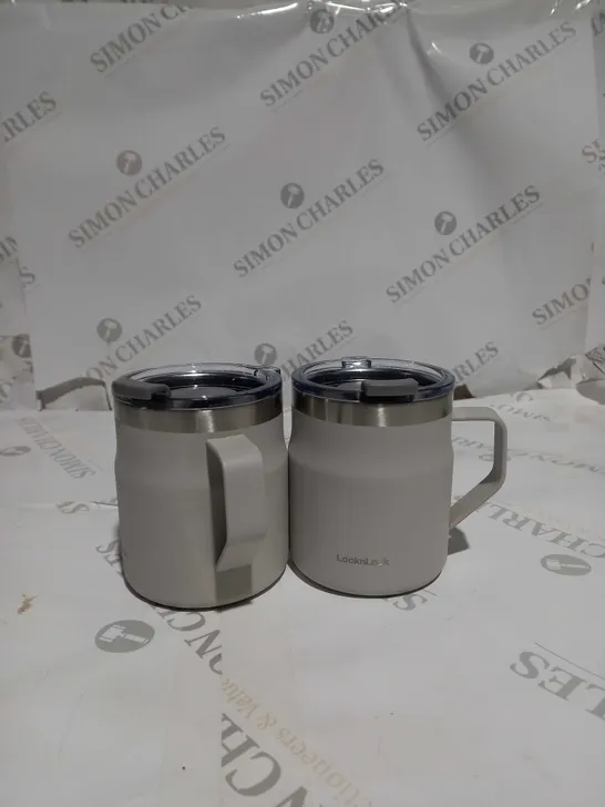 LOCK & LOCK PAIR OF INSULATED STAINLESS STEEL MUGS - OFF WHITE