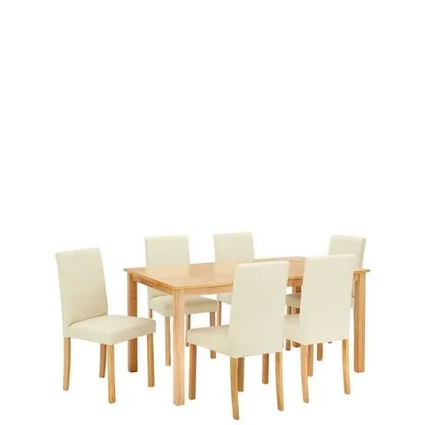 BOXED GRADE 1 NEW PRIMO CREAM/WALNUT DINING TABLE WITH 6 PVC CHAIRS (3 BOXES)