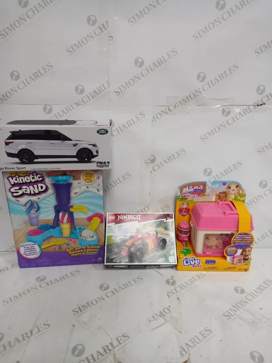 BOX OF APPROX 8 ASSORTED TOYS TO INCLUDE - RANGER ROVER SPORT - KINETIC SAND - LEGO NINJAGO EVO CAR ETC