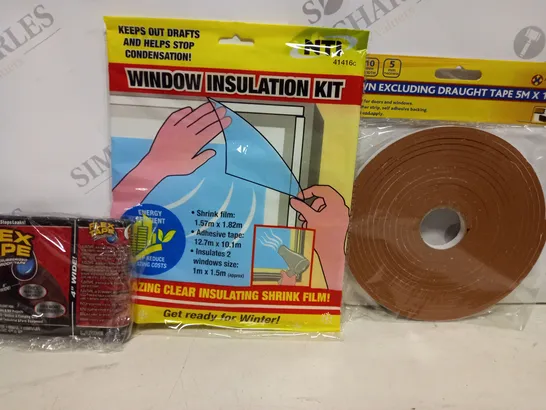 APPROXIMATELY 15 ASSORTED HOUSEHOLD ITEMS TO INCLUDE FLEX TAPE, WINDOW INSULATION KIT, DRAUGHT TAPE, ETC