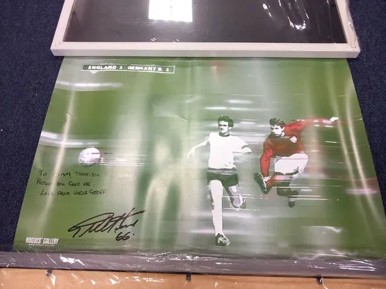 SIGNED PICTURE OF GEOFF HURST SCORING ENGLAND'S FOURTH GOAL TO SEAL THE WORLD CUP FOR ENGLAND