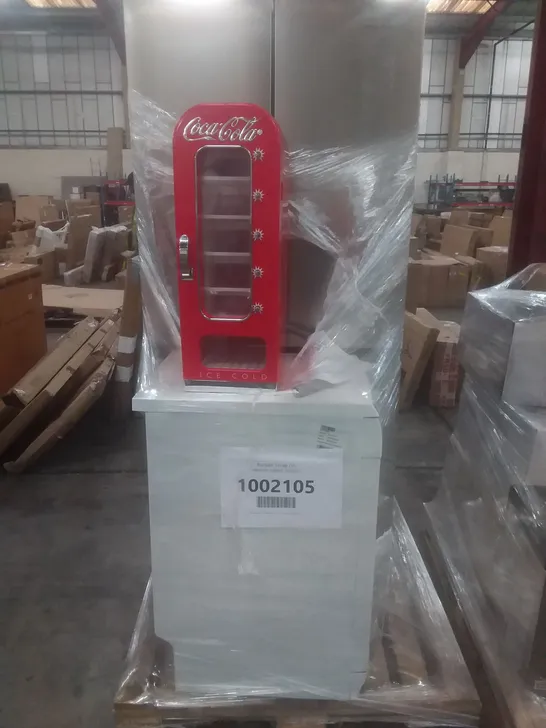 KOOLATRON COCA-COLA RETRO VENDING MACHINE STYLE 10 CAN MINI FRIDGE, HISENSE RQ560N4WCF AMERICAN CROSS DOOR FRIDGE FREEZER AND ZANUSSI FREESTANDING SLIMLINE DISHWASHER WHITE