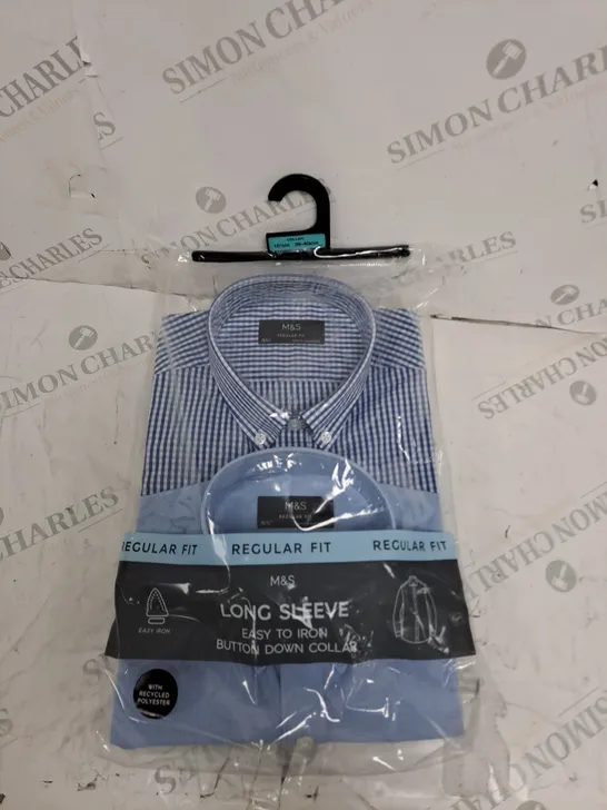 PACK OF 2 M&S LONG SLEEVE BUTTON DOWN COLLAR SHIRTS - 151/2IN 39-40CM