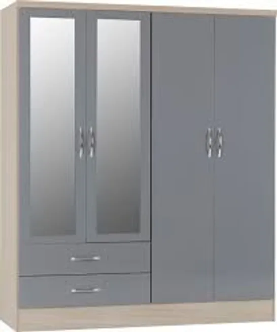 BOXED NEVADA 4 DOOR WARDROBE - GLOSS GREY