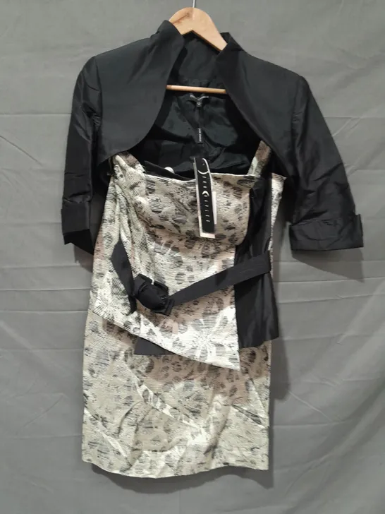 JOHN CHARLES SKIRT, TOP AND JACKET SET IN CHAMPAIGNE AND BLACK - 12