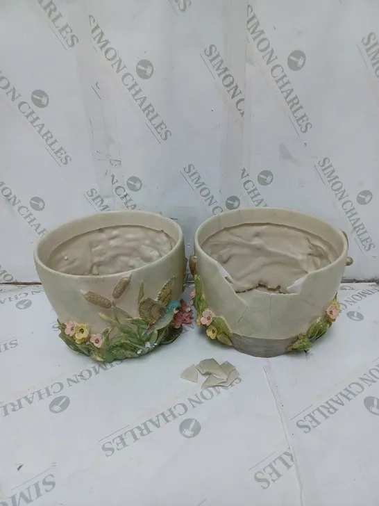 MY GARDEN STORIES SET OF 2 FLORAL EMBOSSED PLANTERS