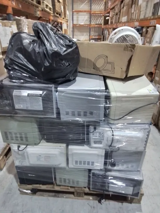 PALLET OF ASSORTED HOME APPLIANCES TO INCLUDE VARIOUS MICROWAVES, TABLETOP HOB AND WARMLITE HEATER