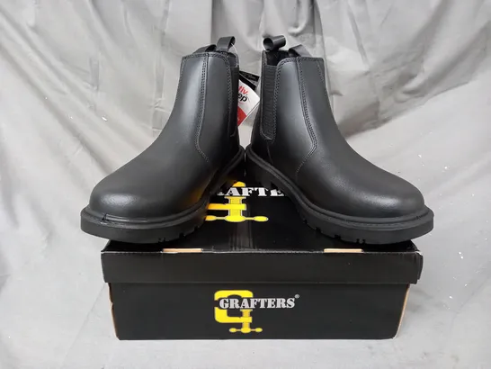 BOXED PAIR OF GRAFTERS GRINDER SAFETY TWIN GUSSET DEALER BOOTS IN BLACK UK SIZE 9