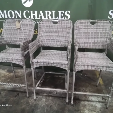 SET OF THREE GREY RATTAN BAR CHAIRS