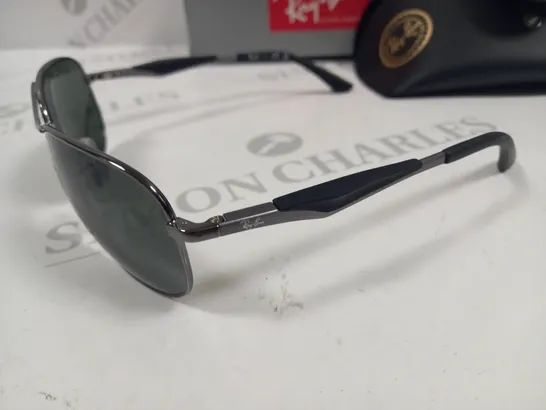 BOXED PAIR OF RAY BAN GLASSES IN GUNMETAL GREEN