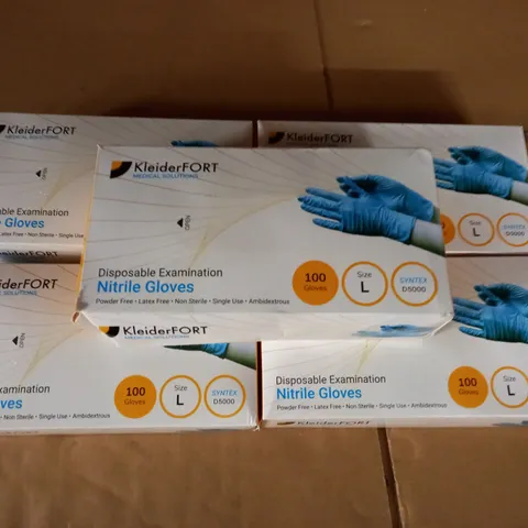 LOT OF 5 100-PACK BOXES OF DISPOSABLE EXAMINATION GLOVES - L