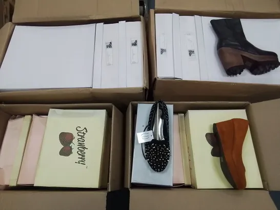 LOT OF 18 BOXED OF ASSORTED SHOES IN VARIOUS SIZES TO INCLUDE STRAWBERRY, CASANDRA AND SILENCE + NOISE