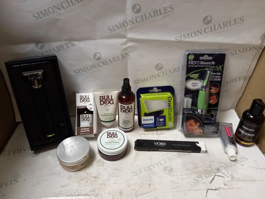 LOT OF APPROX 10 ASSORTED COSMETIC ITEMS TO INCLUDE HAIR TRIMMER, BEARD FILLER PENCIL, MANSCAPED BALL DEODORANT, ETC