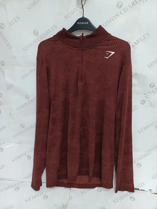 GYMSHARK BURGUNDY LOGO LONG SLEEVE JACKET- LARGE