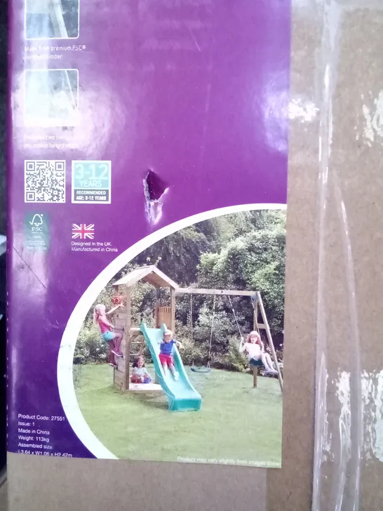 BOXED PLUM LOOKOUT TOWER WITH SWING ARM WOODEN PLAY CENTRE 