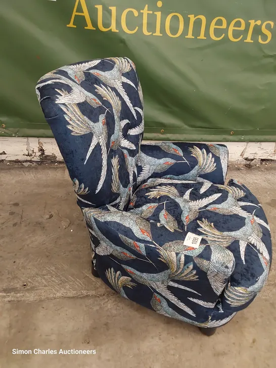 QUALITY BRITISH DESIGNER LOUNGE Co. OCCASIONAL CHAIR BLUE BIRD IF PARADISE FABRIC 