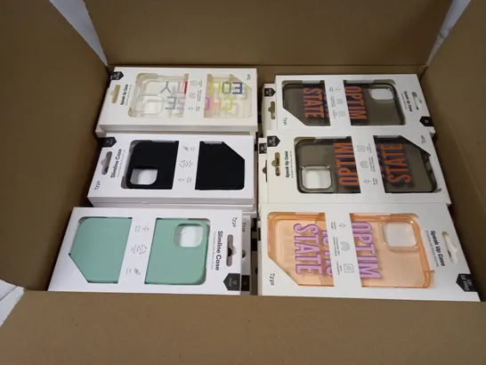 BOX OF APPROXIMATELY 55 TYPO PHONES CASES ('SLIMLINE CASE' & 'SPEAK UP CASE') FOR IPHONE 11, 12 MINI, 12/12PRO IN VARYING COLOURS