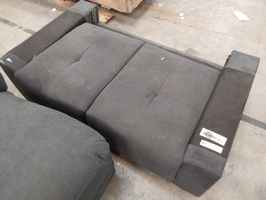 TWO CHARCOAL FABRIC TWO SEATER SECTIONS ONE NO BACK