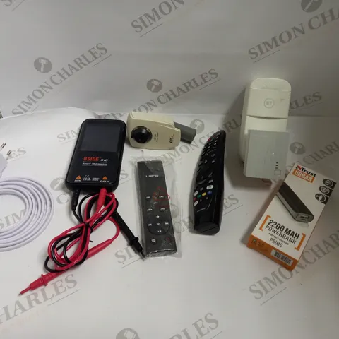 BOX OF APPROX 10 ASSORTED ITEMS INCLUDING BT WIFI EXTENDER, REMOTE CONTROLS AND BSIDE S10 SMART MULTIMETER