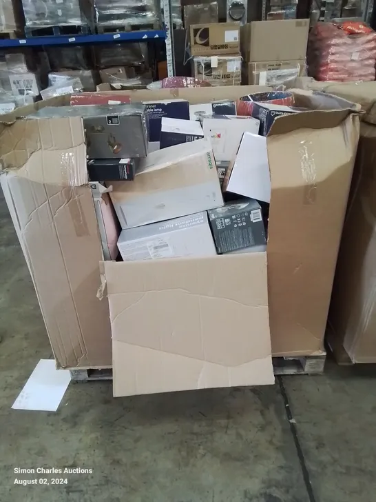 PALLET CONTAINING VARIOUS HOME ELECTRONICS LIGHTS AND FITTING ETC.