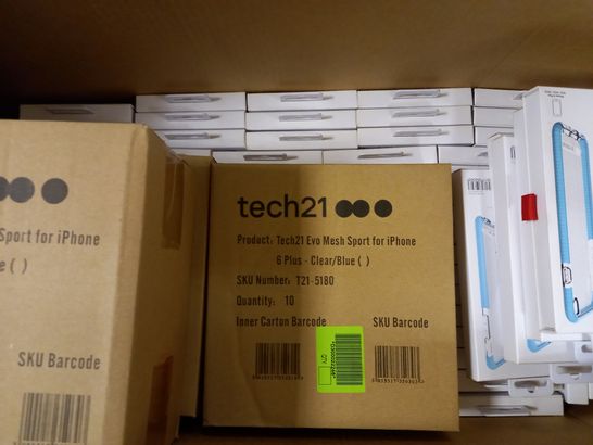 BOX OF APPROX 80 TECH21 PROTECTIVE PHONE CASES IPHONE 6 PLUS - CLEAR/BLUE 