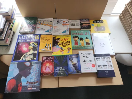 CAGE OF A SIGNIFICANT QUANTITY OF ASSORTED BOOKS BY CAROLINA BUZIO, JENNETTE MCCURDY, THE HAIRY BIKERS, JOHN COATES, JEFF KINNEY,  TERRY NATION, ROBERT GODDARD,  ANDREW LLOYD WEBBER, ETC