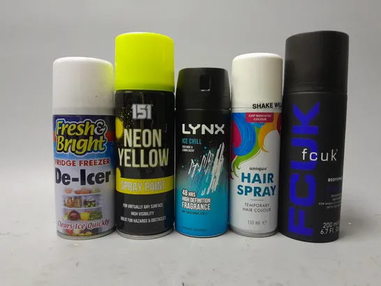 BOX OF APPROXIMATELY 15 ASSORTED ITEMS TO INCLUDE - FCUK BODY SPRAY - LYNX ICE CHILL - 151 NEON YELLOW SPRAY PAINT ETC