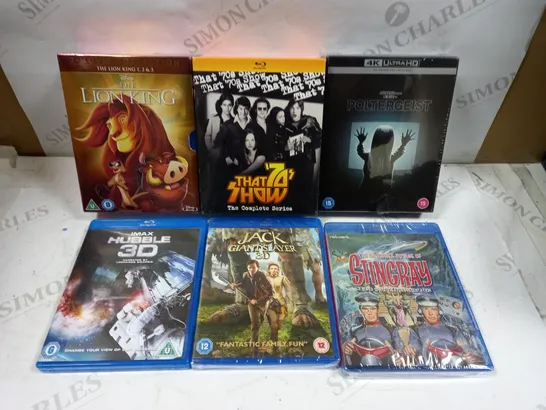 BOX OF 6 ASSORTED BLU RAY MOVIES TO INCLUDE POLTERGEIST, THE LION KING, STINGRAY ETC