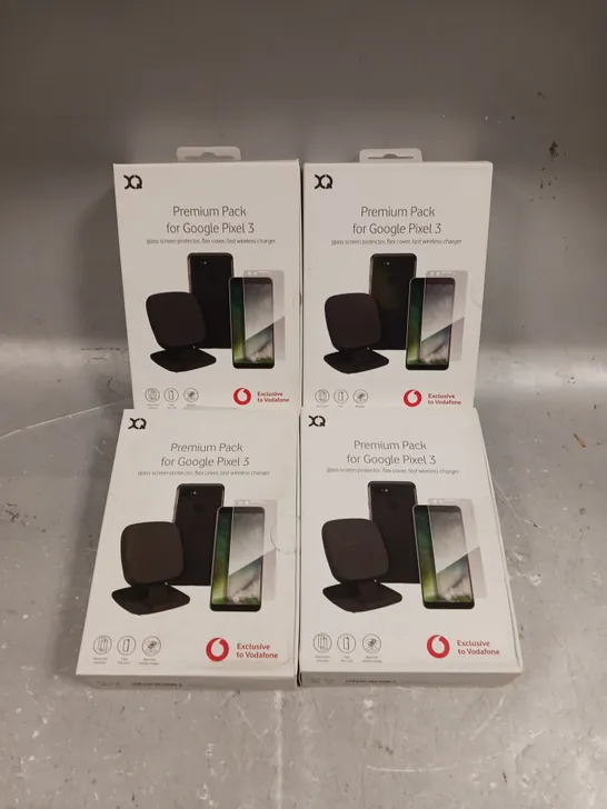 4 X BOXED XQ PREMIUM PACKS FOR GOOGLE PIXEL 3 TO INCLUDE GLASS PROTECTOR, FLEX COVER & WIRELESS CHARGER 