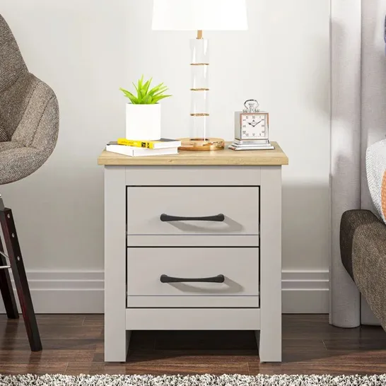 BOXED LIMESTONE MANUFACTURED WOOD BEDSIDE TABLE - LIGHT GREY (1 BOX)