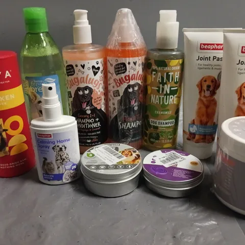 LOT OF ASSORTED PET CARE ITEMS TO INCLUDE PUPPS ITCH RELIEF, DEWORMER, JOINT PASTE AND PUPPY CONDITIONER