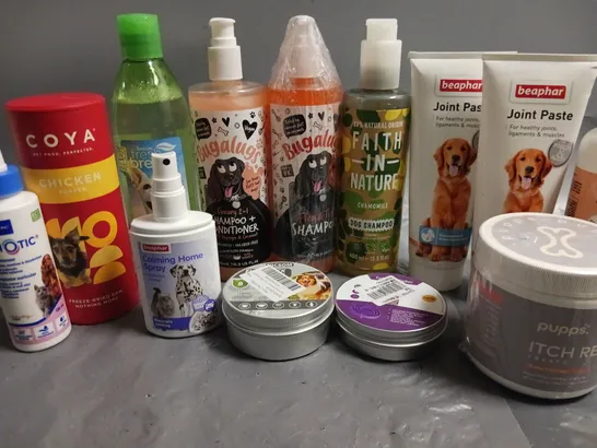 LOT OF ASSORTED PET CARE ITEMS TO INCLUDE PUPPS ITCH RELIEF, DEWORMER, JOINT PASTE AND PUPPY CONDITIONER