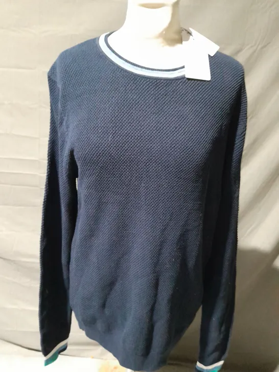 REISS INTARSIA SWEATSHIRT IN NAVY SIZE MEDIUM 