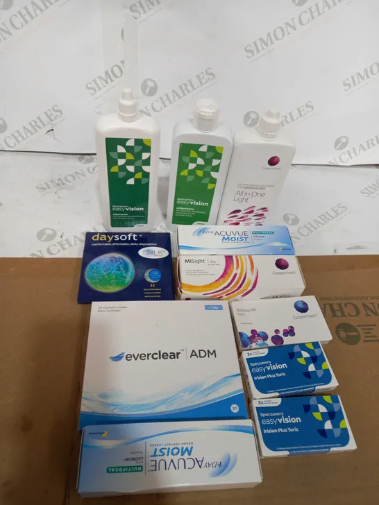 BOX OF ASSORTED MEDICAL APPLIANCES TOO INCLUDE NICORETTE PATCHES , EYE LENSES AND EYE DROPS 