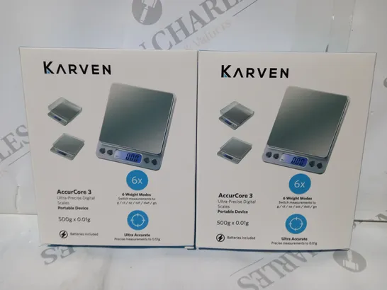 SET OF 2 KARVEN ACCURCORE 3 ULTRA-PRECISE DIGITAL SCALES