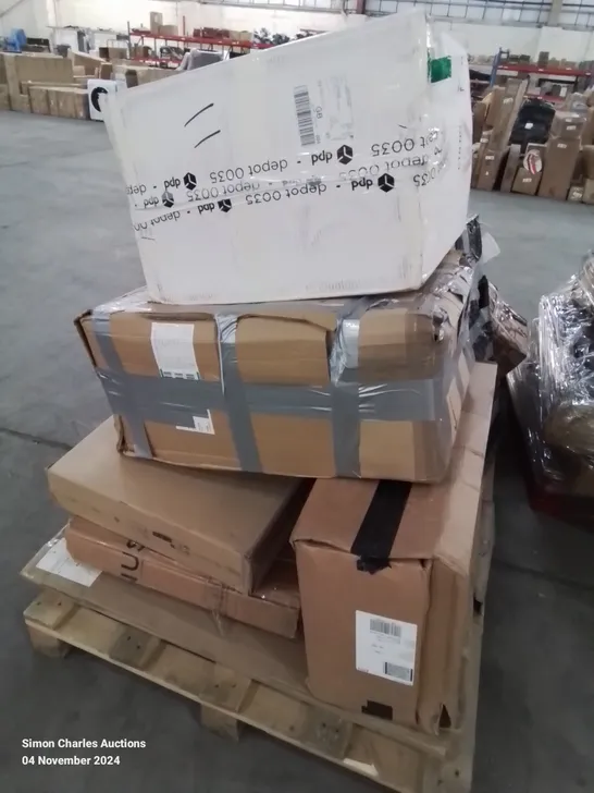 PALLET CONTAINING VARIOUS BOXED FURNITURE PARTS AND OTHER HOUSEHOLD ITEMS ETC.