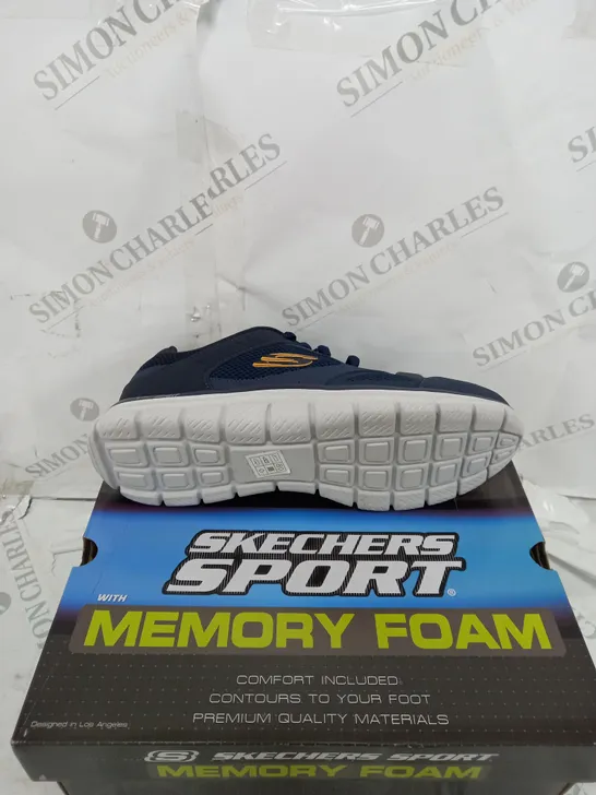 BOXED PAIR OF SKETCHERS TRACK TRAINER IN BLUE/WHITE SIZE 10 