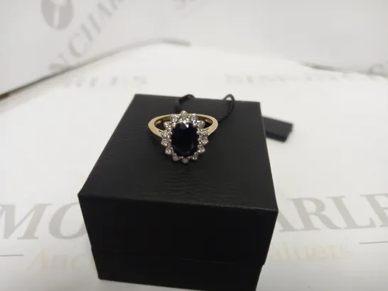 CREATED BRILLIANCE CATE 9CT WHITE GOLD CREATED BLACK STONE AND 0.25CT LAB GROWN DIAMOND CLUSTER RING RRP £469
