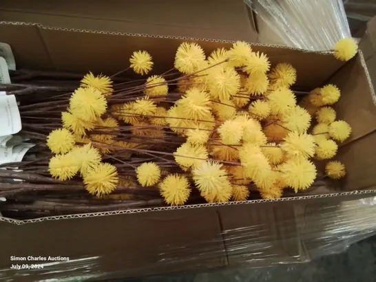 PALLET CONTAINING APPROXIMATELY 50 BOXES OF FAUX MUSTARD POM POM SINGLE STEMS