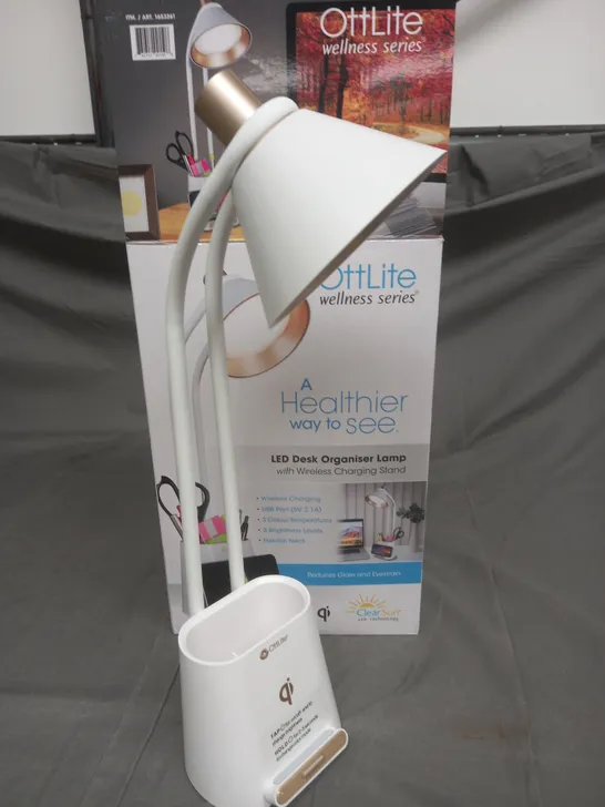 BOXED OTTLITE LED DESK ORGANISER LAMP WITH WIRELESS CHARGING STAND 