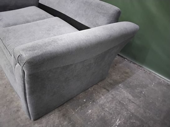 DESIGNER GREY FABRIC FIXED TWO SEATER SOFA - NO BACK CUSHIONS 