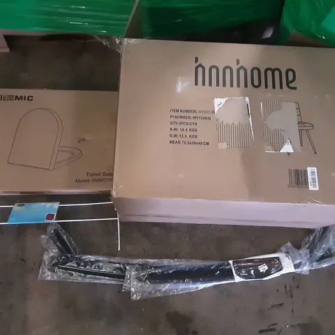 PALLET OF ASSORTED ITEMS INCLUDING HNNHOME CHAIR, STOREMIC TOILET, RADIATOR CLOTHES AIRER, EMMA MATTRESSES  